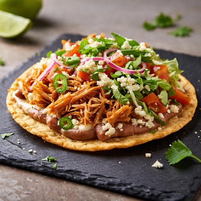 Shredded chicken tostada