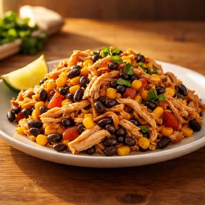 Shredded chicken with black beans and corn