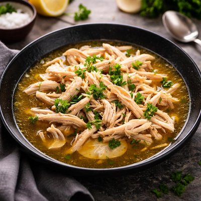 Shredded chicken with broth