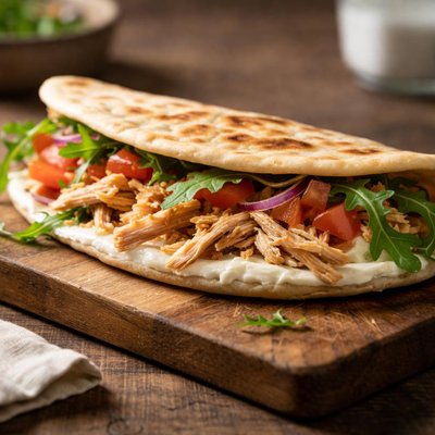 Shredded chicken with cream cheese piadina