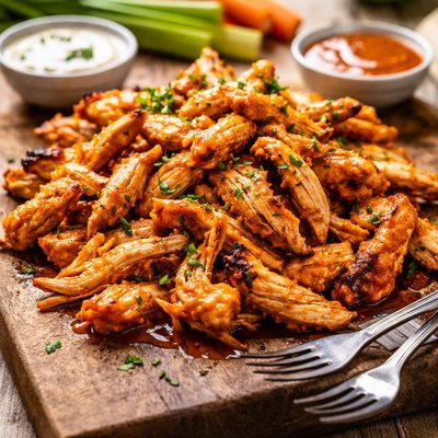 Shredded grilled buffalo chicken