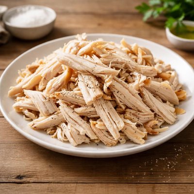 Shredded white turkey meat