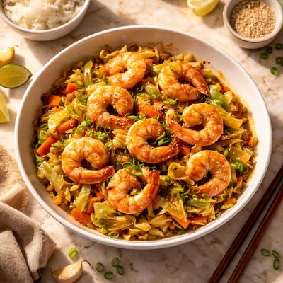 Shrimp and cabbage stir fry
