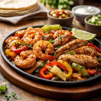 Shrimp and chicken fajitas