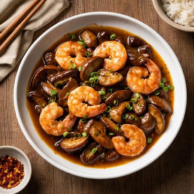 蠔油炒虾仁和香菇