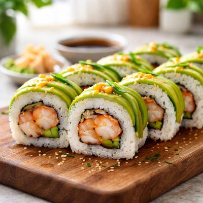 Shrimp avocado sushi roll