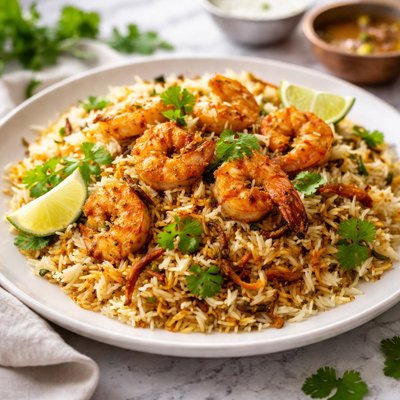 Shrimp biryani