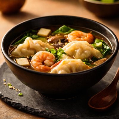 Shrimp dumpling miso soup