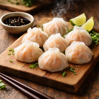 Dumplings de camarón al vapor