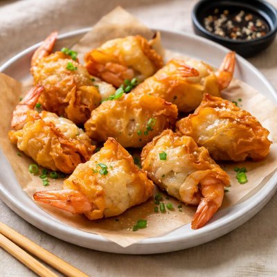 Dumplings fritos de camarón.