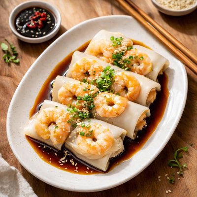 Shrimp rice noodle rolls