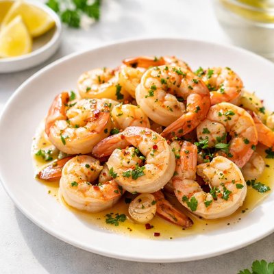 Shrimp sauteed in olive oil