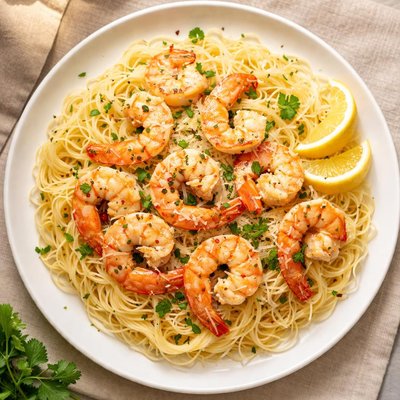 Shrimp scampi with angel hair