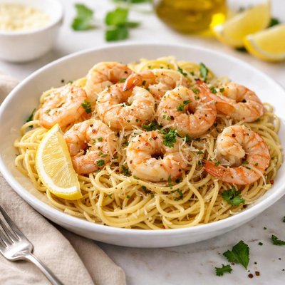 Shrimp scampi with pasta