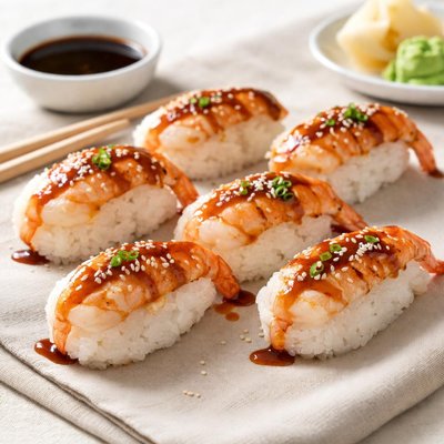 Shrimp sushi with sauce