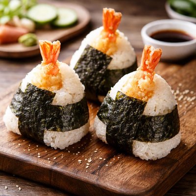 Shrimp tempura onigiri