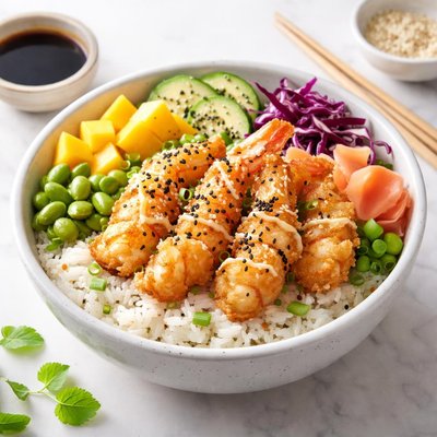 Shrimp tempura poke bowl