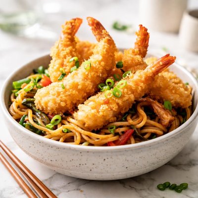 Shrimp tempura with noodles