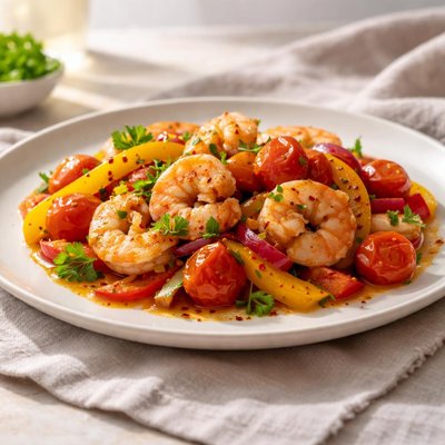 Shrimp with tomatoes and peppers