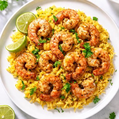 Shrimp with yellow rice