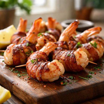 Shrimp wrapped with bacon