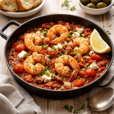 Shrimps saganaki