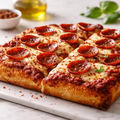 Sicilian pepperoni pizza