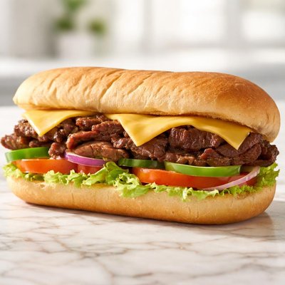 Six inch steak and american cheese subway