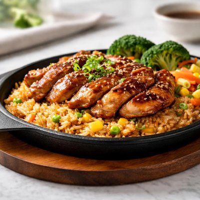 Sizzling chicken rice