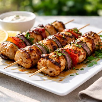 Skewered grilled chicken