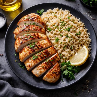 Skinless chicken and brown rice