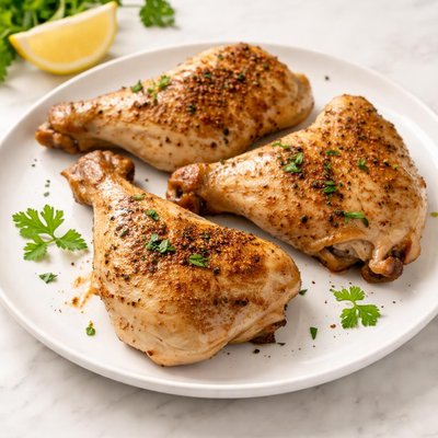 Skinless cooked chicken leg