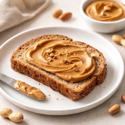 Slice brown bread with peanut butter