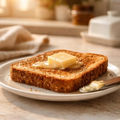 黄油涂抹的烤面包片