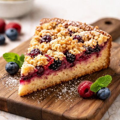 Slice of berry crumble cake