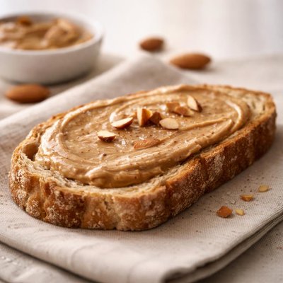 Slice of bread with almond butter