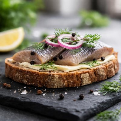 黄油腌制鲱鱼面包片