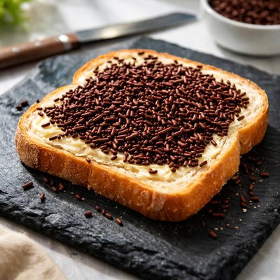 चॉकलेट स्प्रिंकल्स के साथ ब्रेड का टुकड़ा