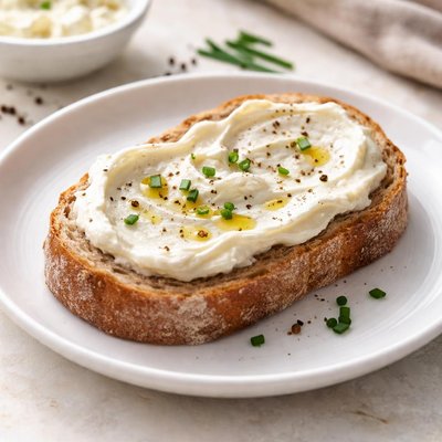 Slice of bread with cream cheese