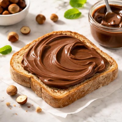 Slice of bread with hazelnut spread