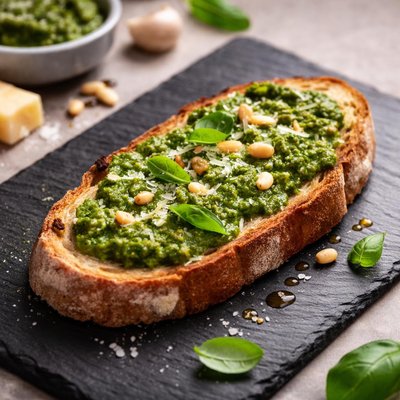Slice of bread with pesto
