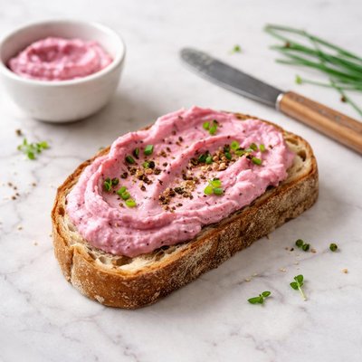 Slice of bread with pink spread