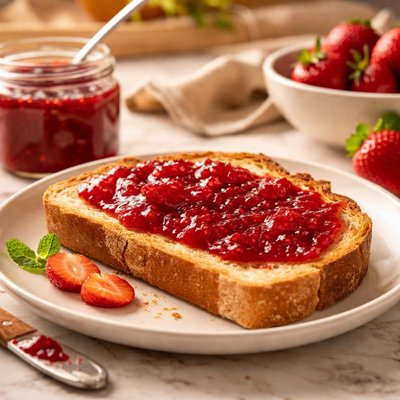 Slice of bread with strawberry jam