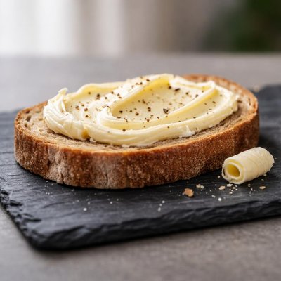 Rebanada de pan integral con mantequilla