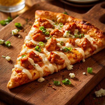 Slice of buffalo chicken pizza