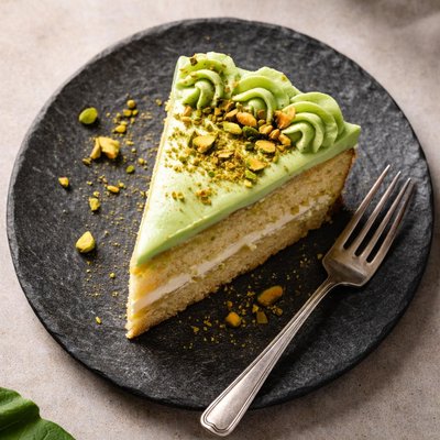 Slice of cake with green frosting