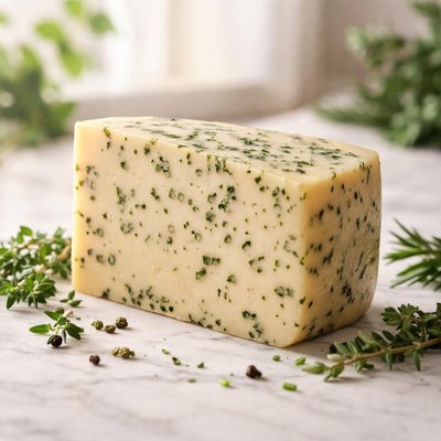 Slice of cheese with herbs