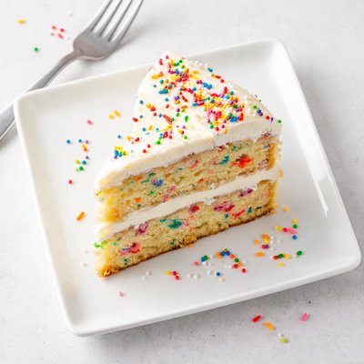 Slice of confetti cake