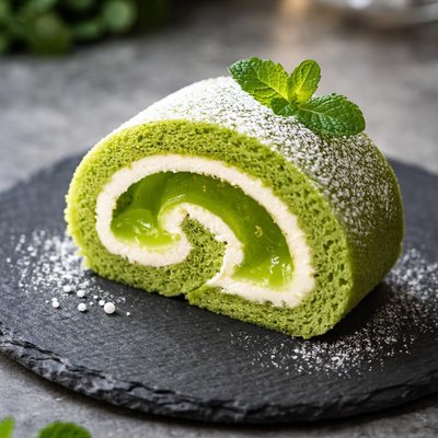 Slice of green jelly roll