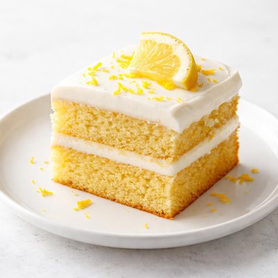Slice of lemon cake with frosting
